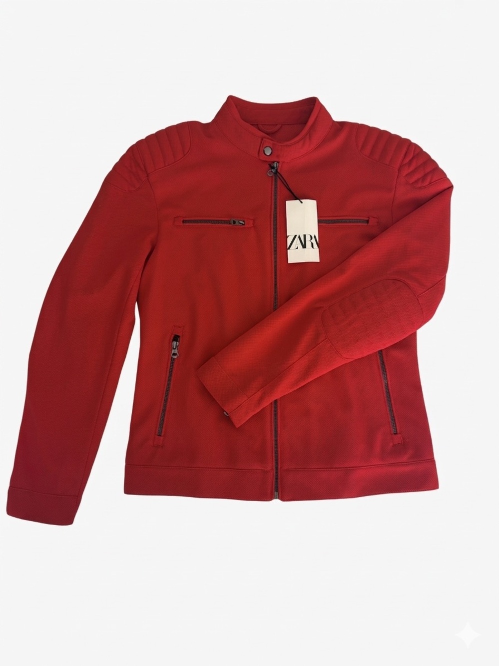 ZARA Red Moto Jacket with Quilted Shoulders – NWT Size L